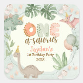 Cute Pastelgroene Dinosaur One A Saurus Verjaardag Vierkante Sticker (Voorkant)