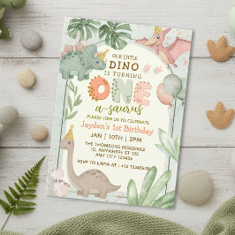 Cute Pastelgroene Dinosaurus Eén-A-Saurus Verjaard Kaart