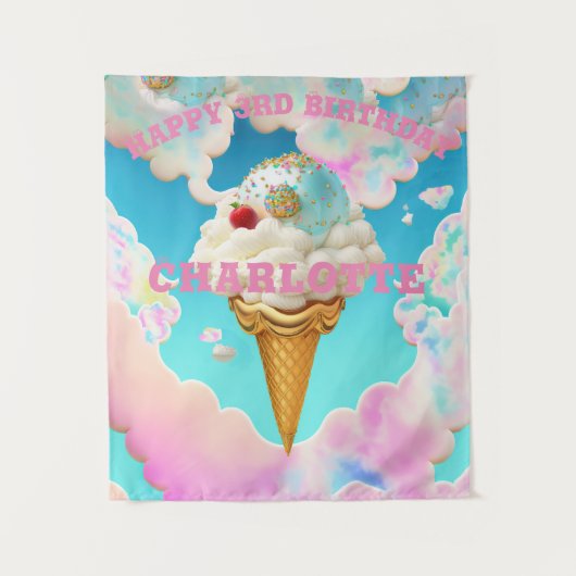 Cute Pastels Happy Birthday Dreamweaver Ice Cream Wandkleed (Voorkant)