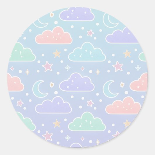 Cute Pastelwolk- en Sterstickerblad Ronde Sticker (Voorkant)