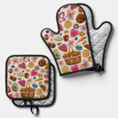 Cute Pastry Confections Sweets Ovenwant & Pannenlap Set (Voorkant / Achterkant)