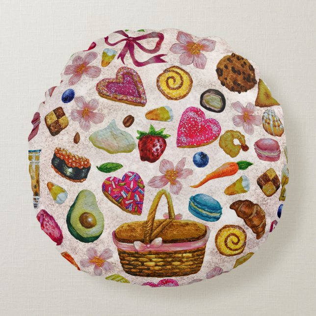 Cute Pastry Confections Sweets Rond Kussen (Voorkant)