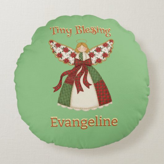 Cute Patchwork Angel – Personalized Baby Rond Kussen (Voorkant)