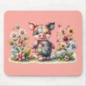 Cute Patchwork Biggetje in Bloementuin Muismat (Voorkant)