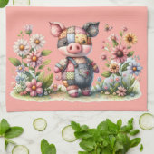 Cute Patchwork Biggetje in Bloementuin Theedoek (Gevouwen)
