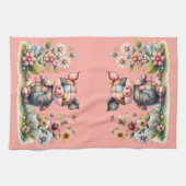 Cute Patchwork Biggetje in Bloementuin Theedoek (Horizontaal)