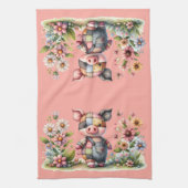 Cute Patchwork Biggetje in Bloementuin Theedoek (Verticaal)
