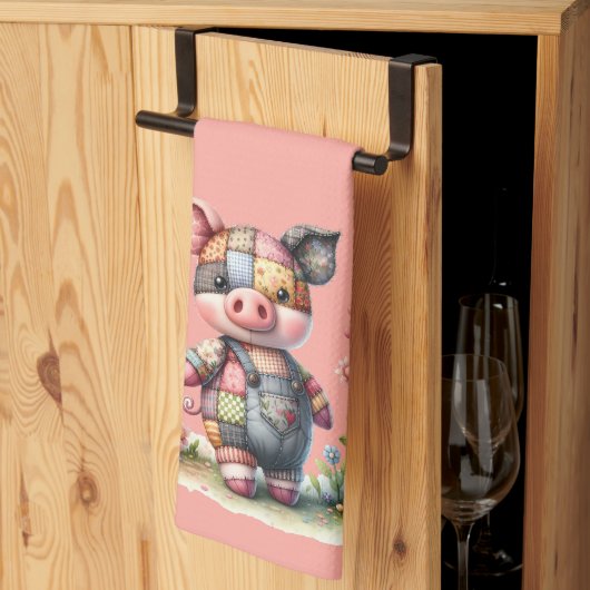 Cute Patchwork Biggetje in Bloementuin Theedoek (Derde Gevouwen)