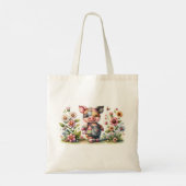 Cute Patchwork Biggetje in Bloementuin Tote Bag (Achterkant)