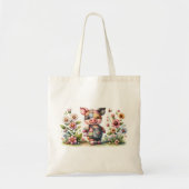 Cute Patchwork Biggetje in Bloementuin Tote Bag (Voorkant)