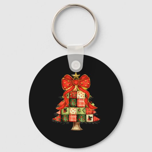 Cute Patchwork Christmas Tree Merry Xmas Men Women Sleutelhanger (Voorkant)