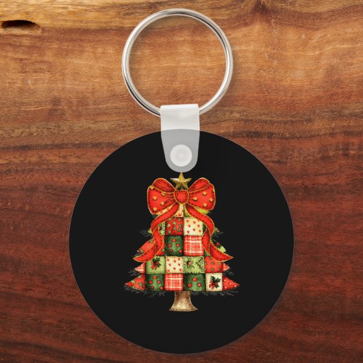 Cute Patchwork Christmas Tree Merry Xmas Men Women Sleutelhanger (Voorkant)