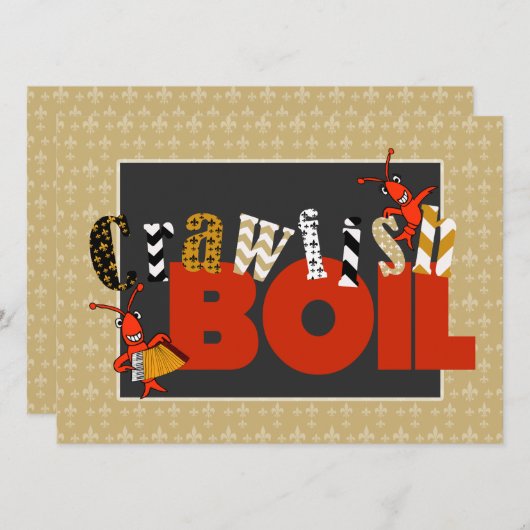 Cute Patchwork Fleur de Lis Crawfish Boil Kaart (Voorkant / Achterkant)