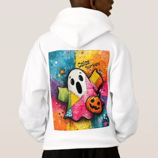 Cute Patchwork Ghost Colorful Splatter Art (Achterkant)