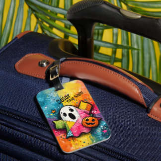Cute Patchwork Ghost Colorful Splatter Art Bagagelabel