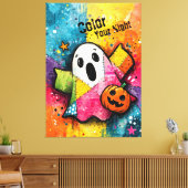 Cute Patchwork Ghost Colorful Splatter Art Canvas Afdruk (Insitu (Woonkamer))