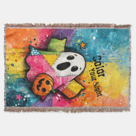 Cute Patchwork Ghost Colorful Splatter Art Deken