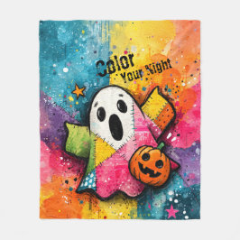 Cute Patchwork Ghost Colorful Splatter Art Fleece Deken