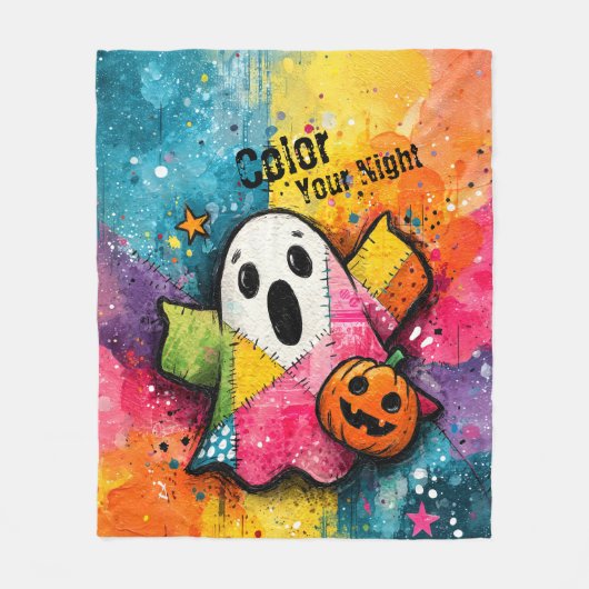 Cute Patchwork Ghost Colorful Splatter Art Fleece Deken (Voorkant)