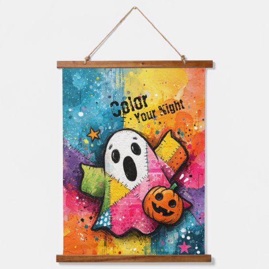 Cute Patchwork Ghost Colorful Splatter Art Hangend Wandkleed (Voorkant)