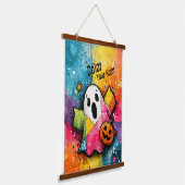 Cute Patchwork Ghost Colorful Splatter Art Hangend Wandkleed (Gebogen)
