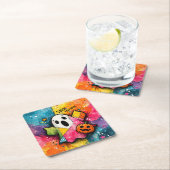 Cute Patchwork Ghost Colorful Splatter Art Kartonnen Onderzetters (Insitu)