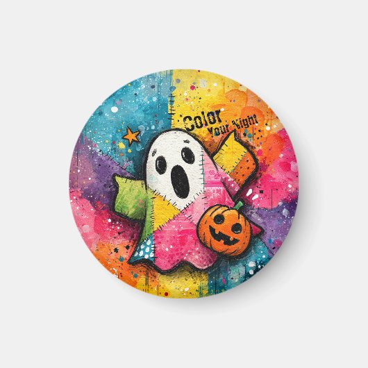 Cute Patchwork Ghost Colorful Splatter Art Magneet (Voorkant)