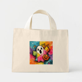 Cute Patchwork Ghost Colorful Splatter Art Mini Tote Bag