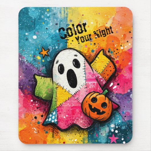 Cute Patchwork Ghost Colorful Splatter Art Muismat (Voorkant)