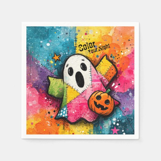 Cute Patchwork Ghost Colorful Splatter Art Servet (Voorkant)