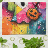 Cute Patchwork Ghost Colorful Splatter Art Theedoek (Gevouwen)