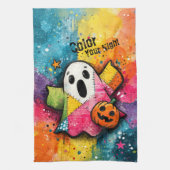 Cute Patchwork Ghost Colorful Splatter Art Theedoek (Verticaal)