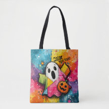 Cute Patchwork Ghost Colorful Splatter Art