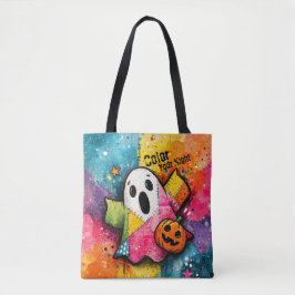 Cute Patchwork Ghost Colorful Splatter Art Tote Bag