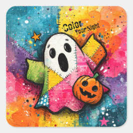 Cute Patchwork Ghost Colorful Splatter Art Vierkante Sticker