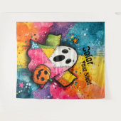 Cute Patchwork Ghost Colorful Splatter Art Wandkleed (Voorkant (horizontaal))
