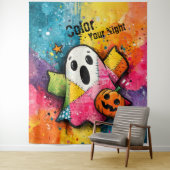Cute Patchwork Ghost Colorful Splatter Art Wandkleed (In situ)
