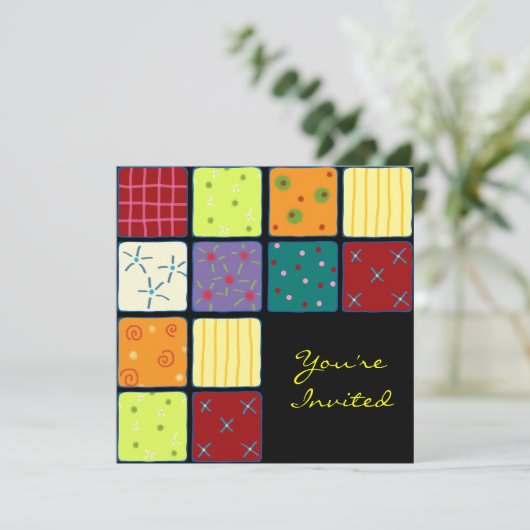 Cute Patchwork Pattern Birthday Invitation Card Kaart (Staand voorkant)