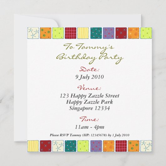 Cute Patchwork Pattern Birthday Invitation Card Kaart (Achterkant)