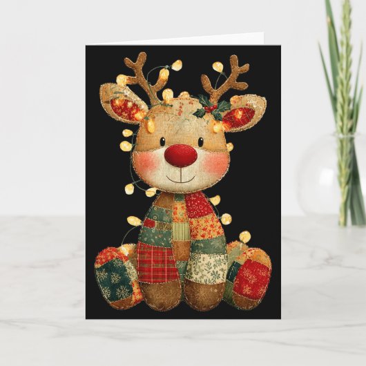 Cute Patchwork Reindeer Christmas Xmas Men Women K Kaart (Voorkant)