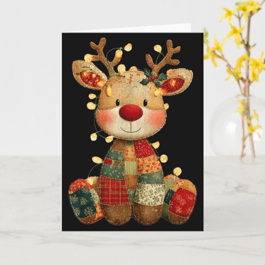 Cute Patchwork Reindeer Christmas Xmas Men Women K Kaart (Gele Bloem)