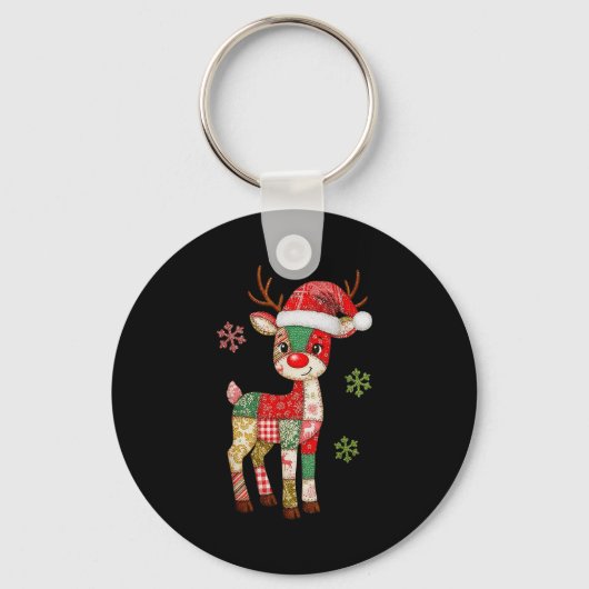 Cute Patchwork Reindeer Christmas Xmas Men Women K Sleutelhanger (Voorkant)