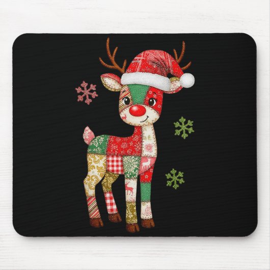 Cute Patchwork Rendier Kerstmis Xmas Mannen Vrouwe Muismat (Voorkant)