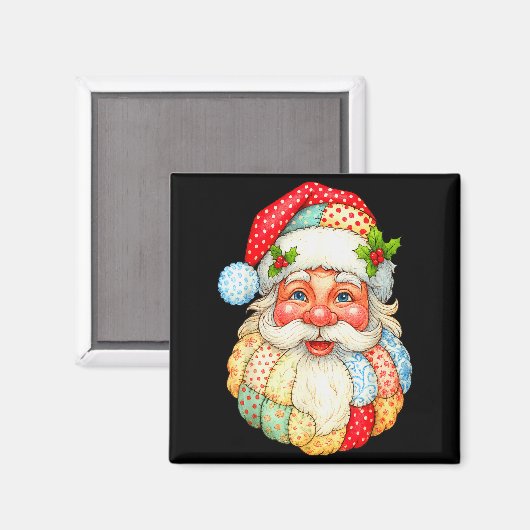 Cute Patchwork Santa Claus Christmas Xmas Men Wome Magneet (Voorkant / Achterkant)