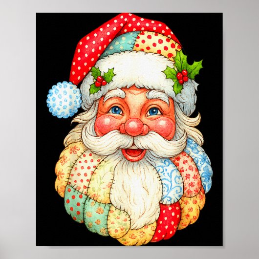 Cute Patchwork Santa Claus Christmas Xmas Men Wome Poster (Voorkant)