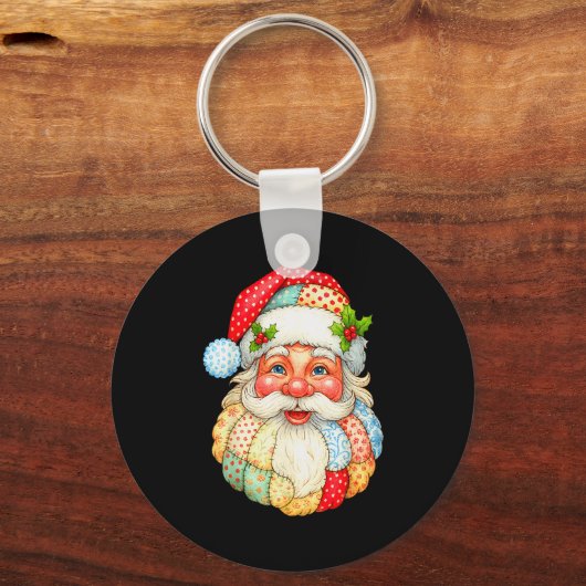 Cute Patchwork Santa Claus Christmas Xmas Men Wome Sleutelhanger (Voorkant)
