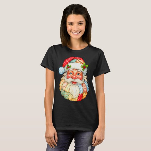 Cute Patchwork Santa Claus Christmas Xmas Men Wome T-shirt (Voorkant volledig)