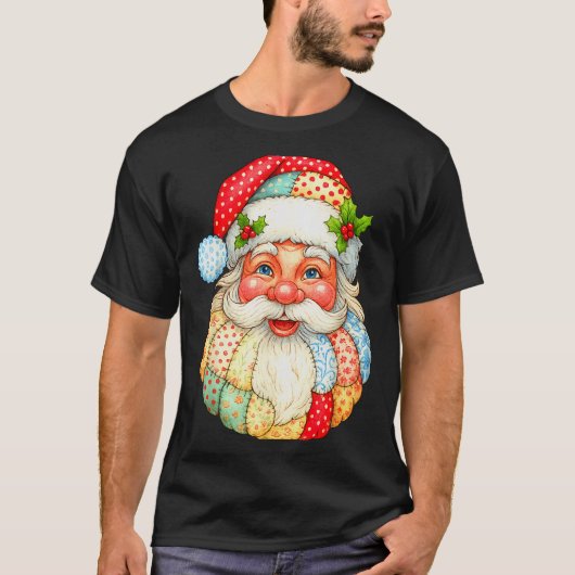 Cute Patchwork Santa Claus Christmas Xmas Men Wome T-shirt (Voorkant)