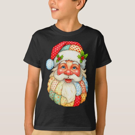 Cute Patchwork Santa Claus Christmas Xmas Men Wome T-shirt (Voorkant)
