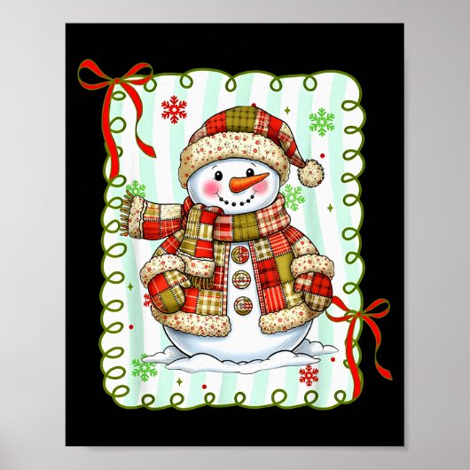 Cute Patchwork Snowman Bow Christmas Xmas Men Wome Poster (Voorkant)